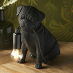 Contemporary Pug Puppy Table Lamp In Matt Black 107325