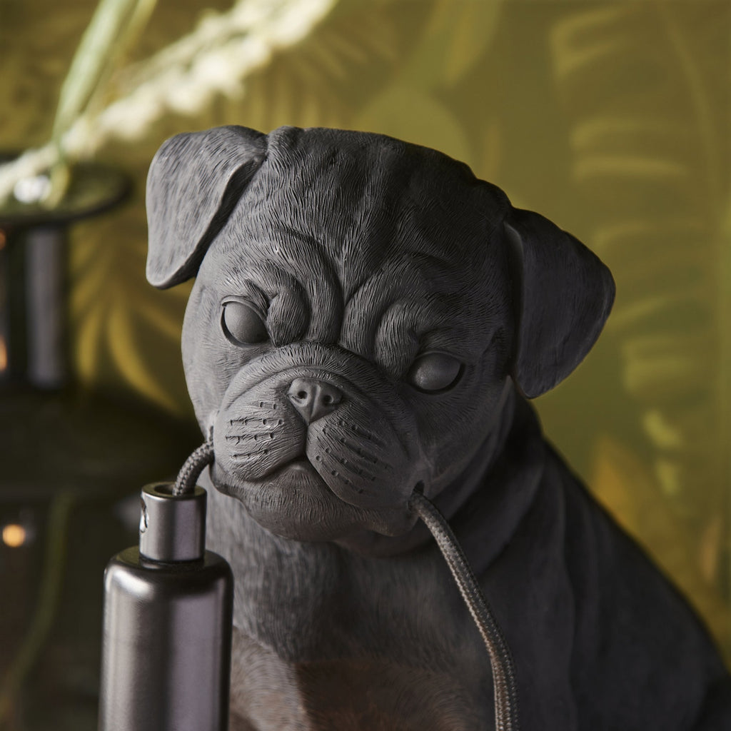 Contemporary Pug Puppy Table Lamp In Matt Black 107325