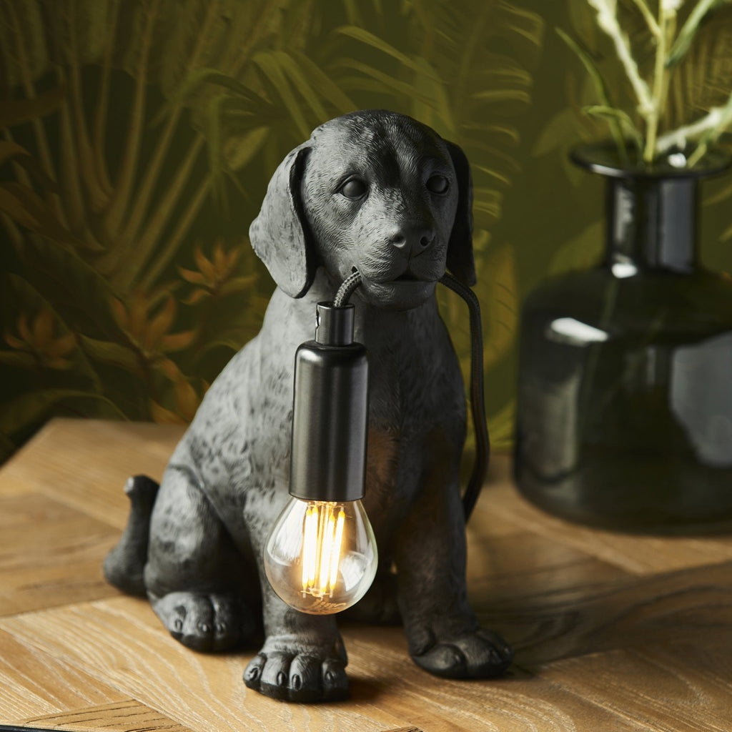 Contemporary Labrador Puppy Table Lamp In Matt Black Finish 107365