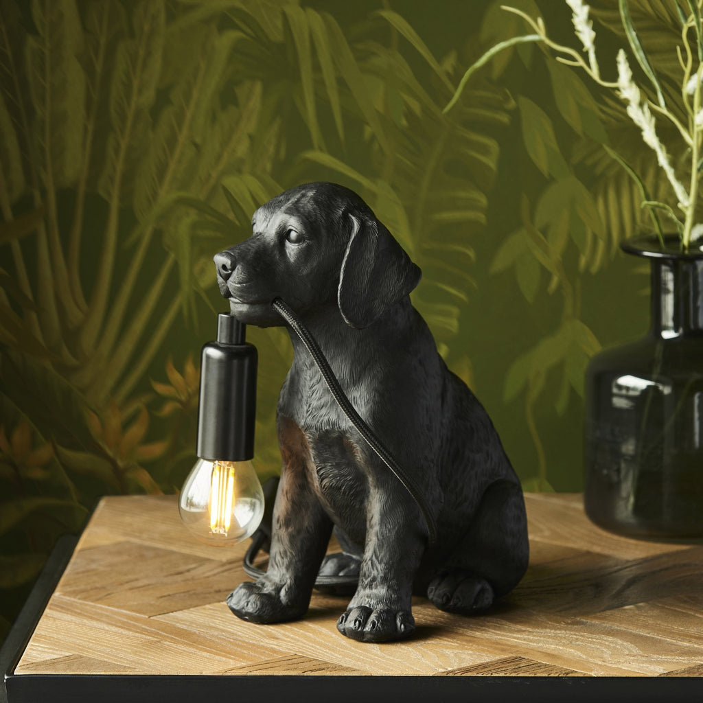 Contemporary Labrador Puppy Table Lamp In Matt Black Finish 107365