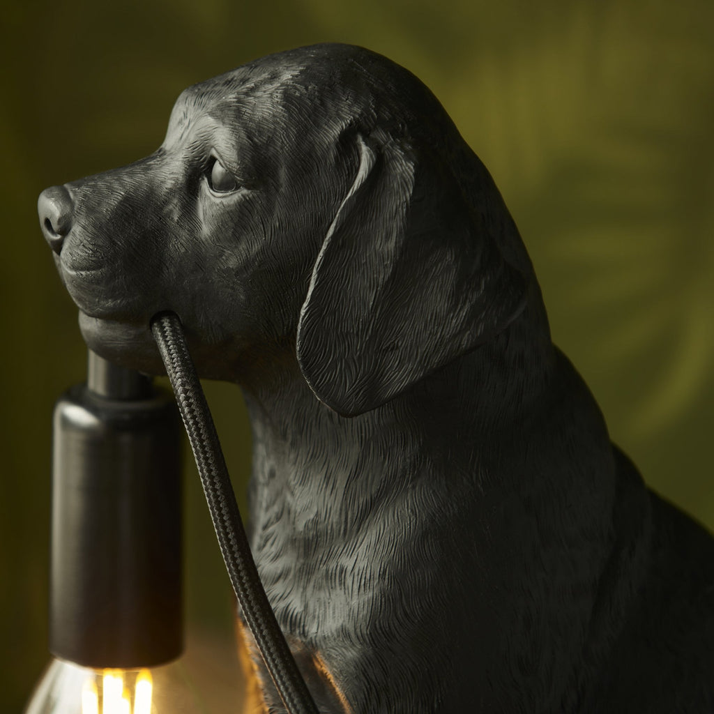 Contemporary Labrador Puppy Table Lamp In Matt Black Finish 107365