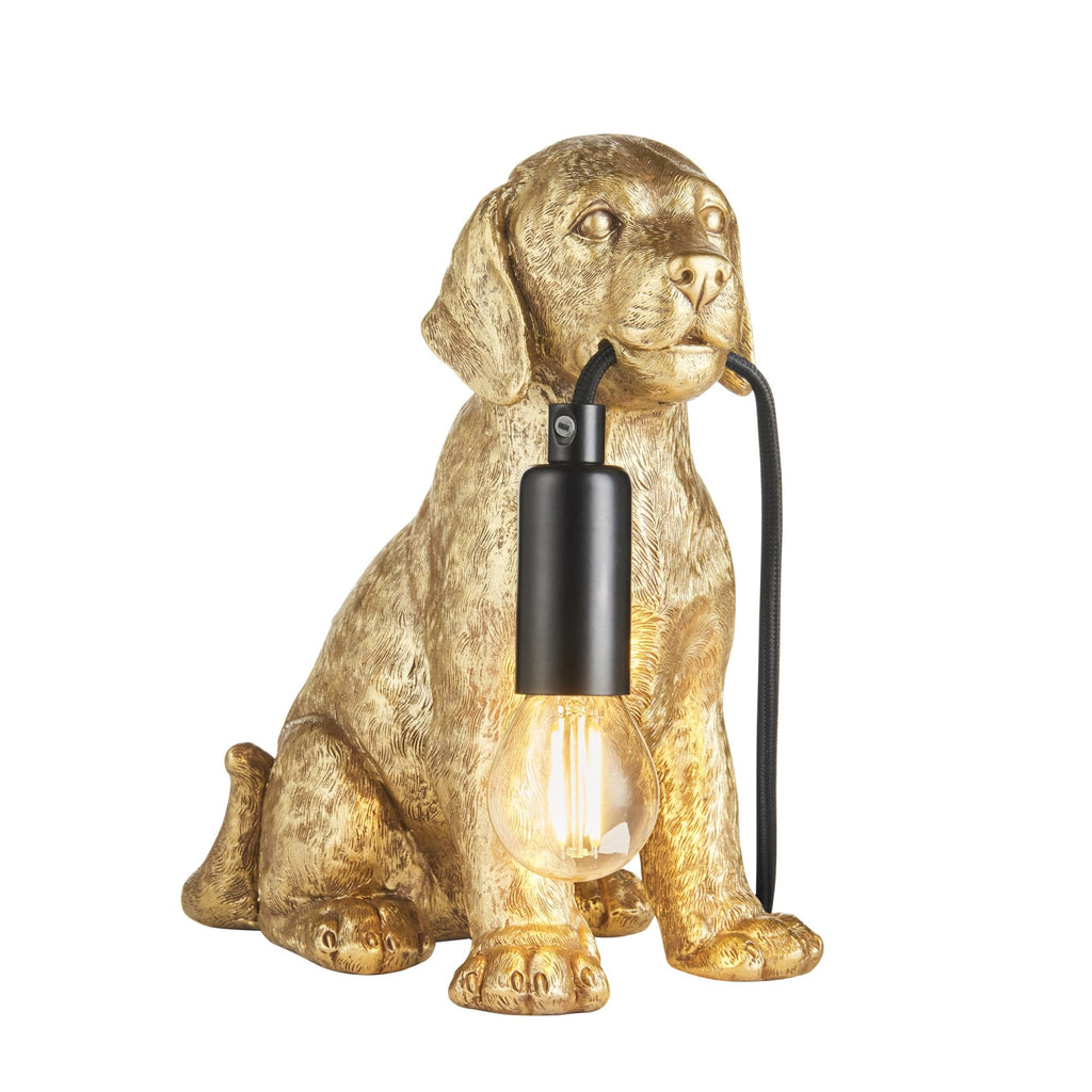 Contemporary Labrador Puppy Table Lamp In Vintage Gold And Matt Black Finish 107364