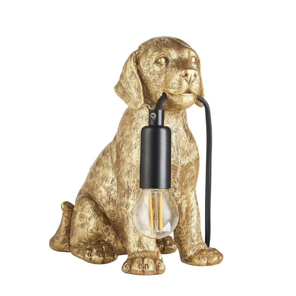 Contemporary Labrador Puppy Table Lamp In Vintage Gold And Matt Black Finish 107364
