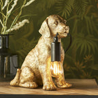 Contemporary Labrador Puppy Table Lamp In Vintage Gold And Matt Black Finish 107364
