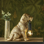Contemporary Labrador Puppy Table Lamp In Vintage Gold And Matt Black Finish 107364