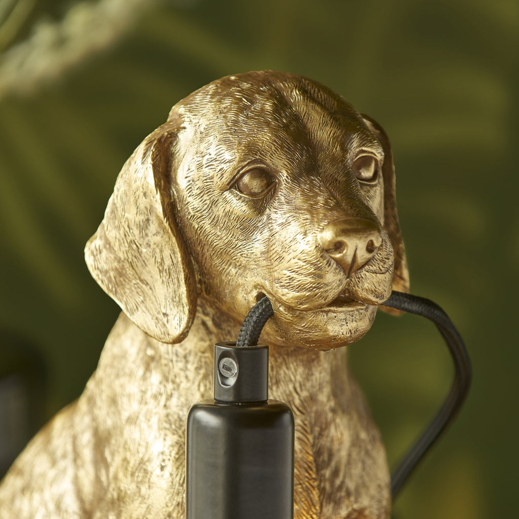 Contemporary Labrador Puppy Table Lamp In Vintage Gold And Matt Black Finish 107364
