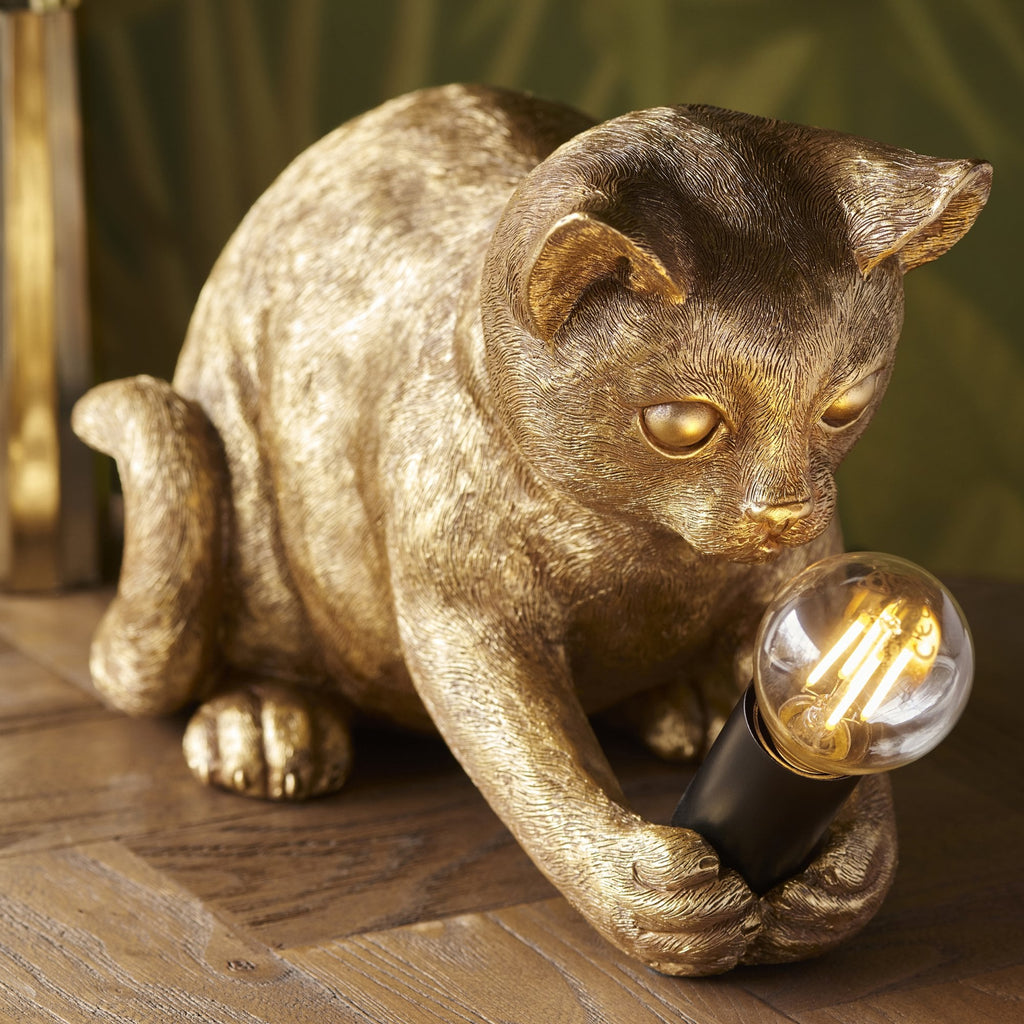 Contemporary Kitten Table Lamp In Vintage Gold And Matt Black Finish 107389