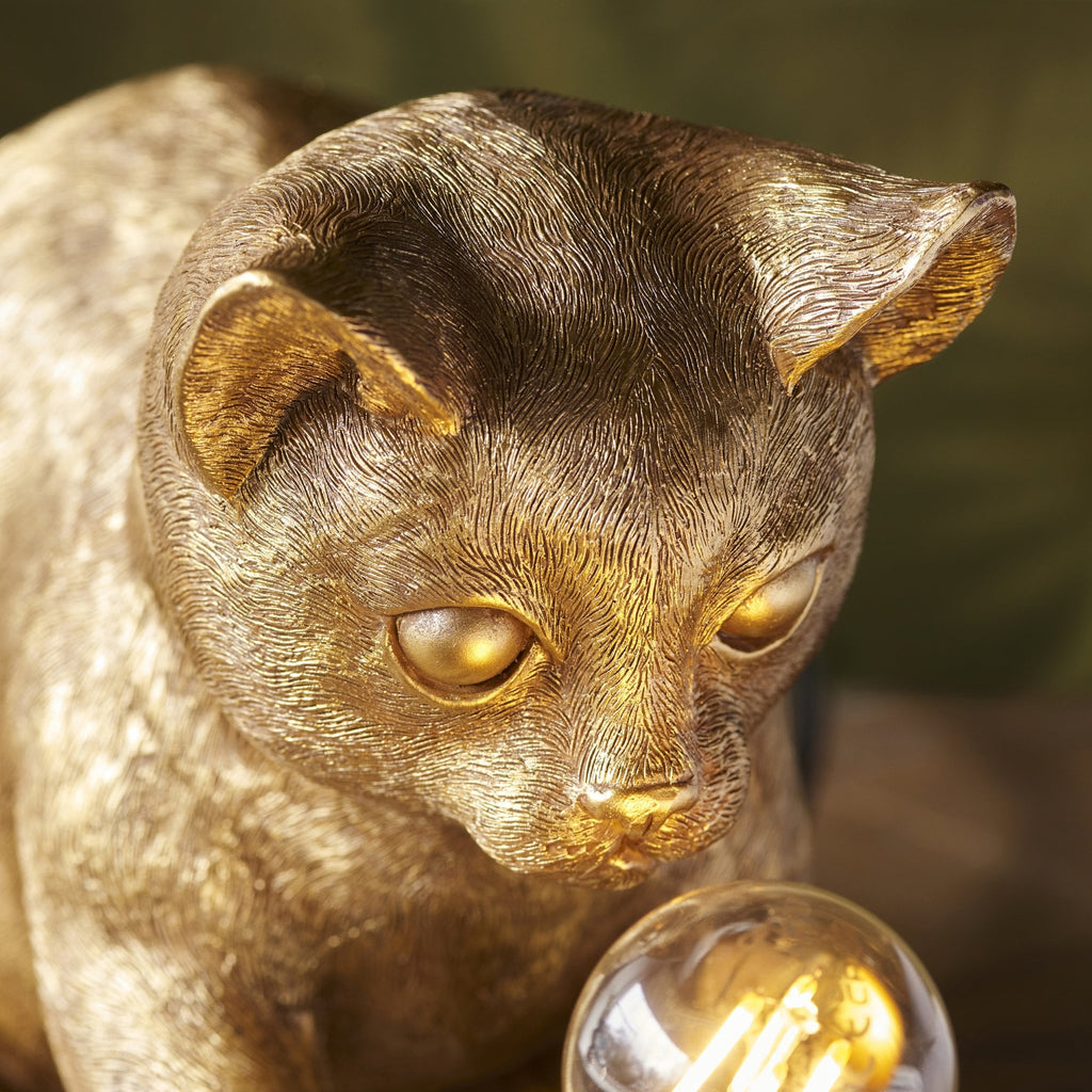 Contemporary Kitten Table Lamp In Vintage Gold And Matt Black Finish 107389