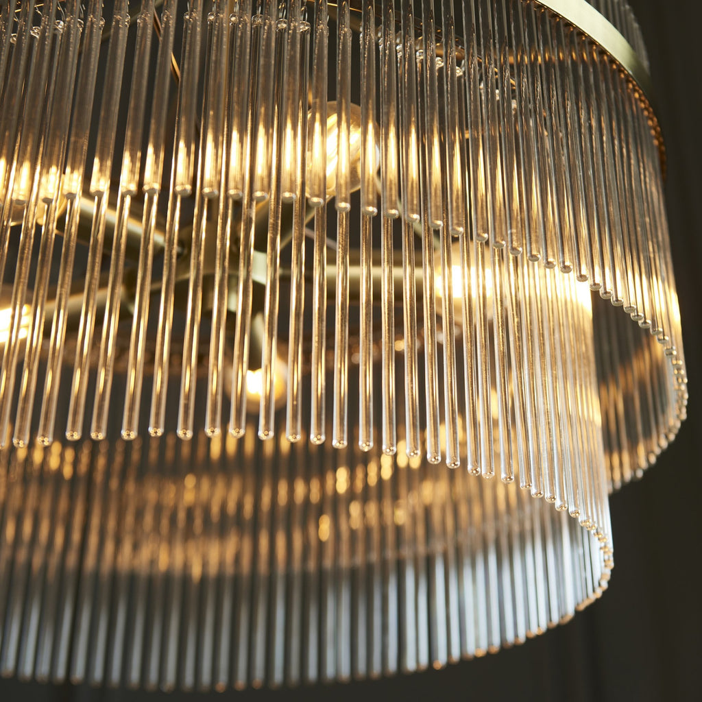 Marietta Modern 5 Light Ceiling Pendant Light In Antique Brass With Clear Glass Rods 99166