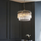 Marietta Modern 5 Light Ceiling Pendant Light In Antique Brass With Clear Glass Rods 99166