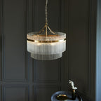 Marietta Modern 5 Light Ceiling Pendant Light In Antique Brass With Clear Glass Rods 99166