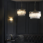 Marietta Modern 5 Light Ceiling Pendant Light In Antique Brass With Clear Glass Rods 99166