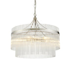 Marietta Modern 5 Light Ceiling Pendant Light In Bright Nickel With Clear Glass Rods 104112