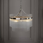 Marietta Modern 5 Light Ceiling Pendant Light In Bright Nickel With Clear Glass Rods 104112