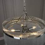 Marietta Modern 5 Light Ceiling Pendant Light In Bright Nickel With Clear Glass Rods 104112