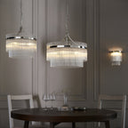 Marietta Modern 5 Light Ceiling Pendant Light In Bright Nickel With Clear Glass Rods 104112