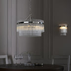 Marietta Modern 5 Light Ceiling Pendant Light In Bright Nickel With Clear Glass Rods 104112
