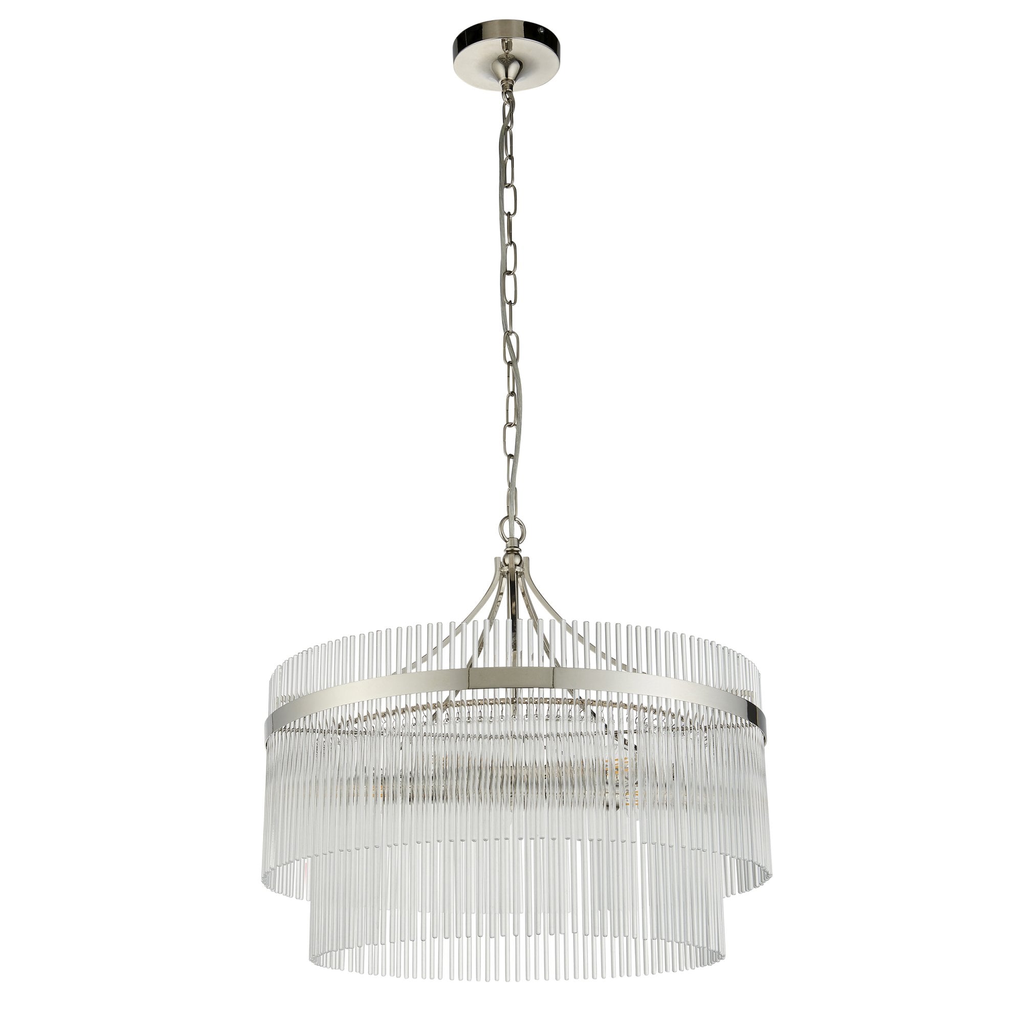 Marietta Modern 5 Light Ceiling Pendant Light In Bright Nickel With Clear Glass Rods 104112