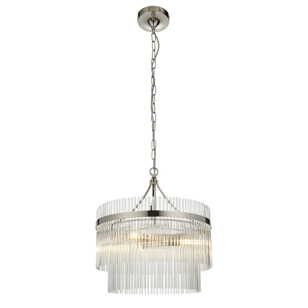 Marietta Modern 3 Light Ceiling Pendant Light In Bright Nickel With Clear Glass Rods 104113