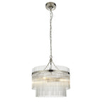 Marietta Modern 3 Light Ceiling Pendant Light In Bright Nickel With Clear Glass Rods 104113