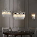 Marietta Modern 3 Light Ceiling Pendant Light In Bright Nickel With Clear Glass Rods 104113