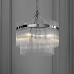 Marietta Modern 3 Light Ceiling Pendant Light In Bright Nickel With Clear Glass Rods 104113