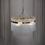 Marietta Modern 3 Light Ceiling Pendant Light In Bright Nickel With Clear Glass Rods 104113
