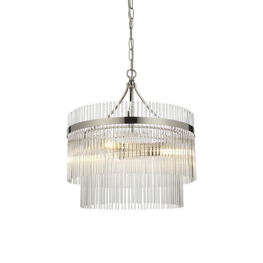 Marietta Modern 3 Light Ceiling Pendant Light In Bright Nickel With Clear Glass Rods 104113