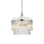 Marietta Modern 3 Light Ceiling Pendant Light In Bright Nickel With Clear Glass Rods 104113