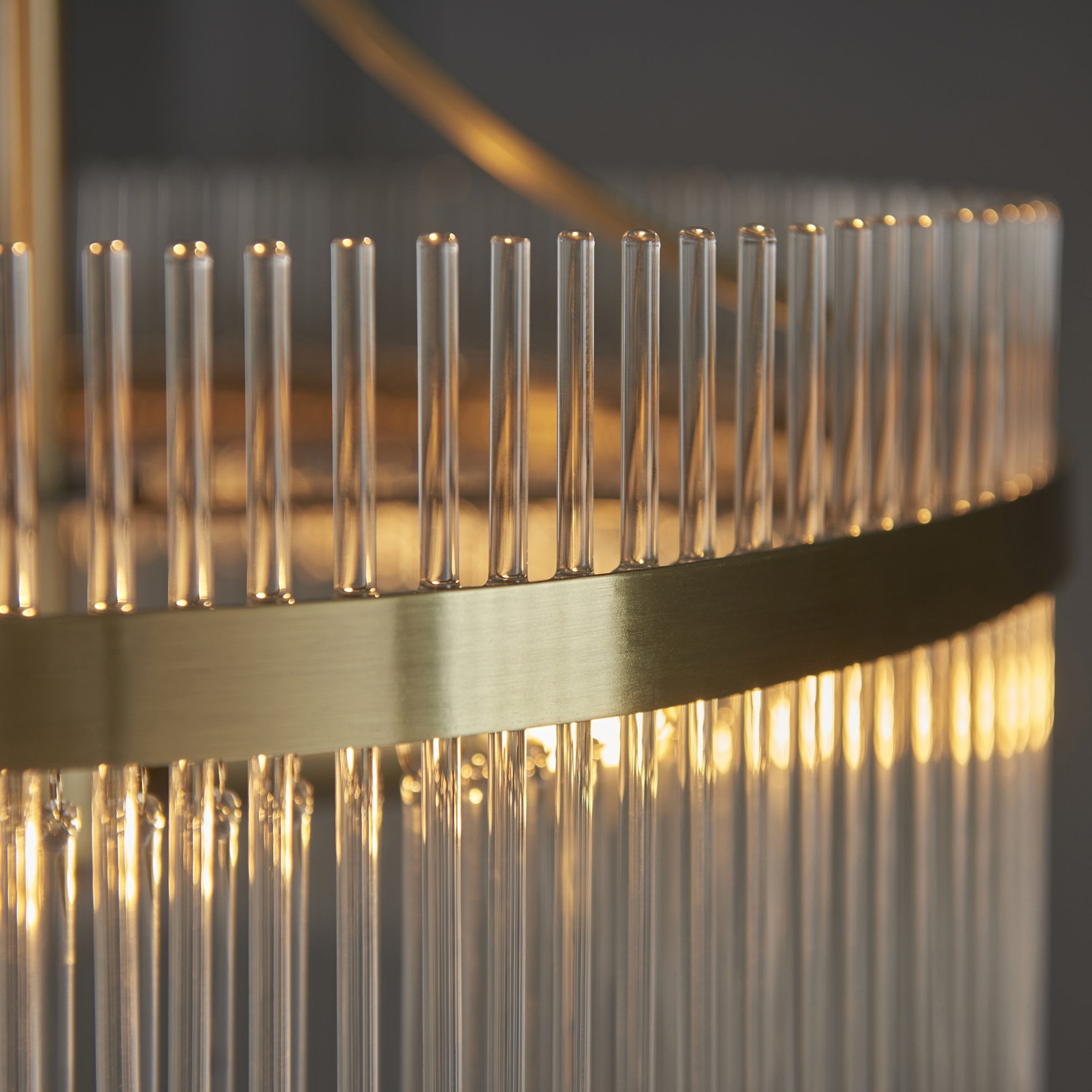 Marietta Modern 3 Light Ceiling Pendant Light In Antique Brass With Clear Glass Rods 99167