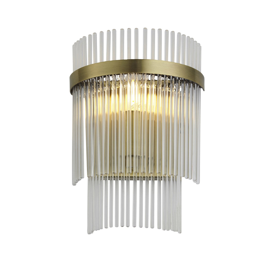 Marietta Modern 1 Light Wall Light In Antique Brass With Clear Glass Rods 99168