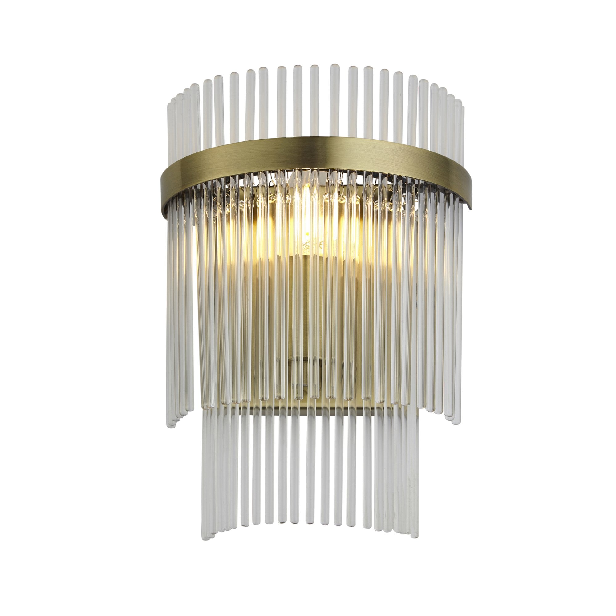 Marietta Modern 1 Light Wall Light In Antique Brass With Clear Glass Rods 99168