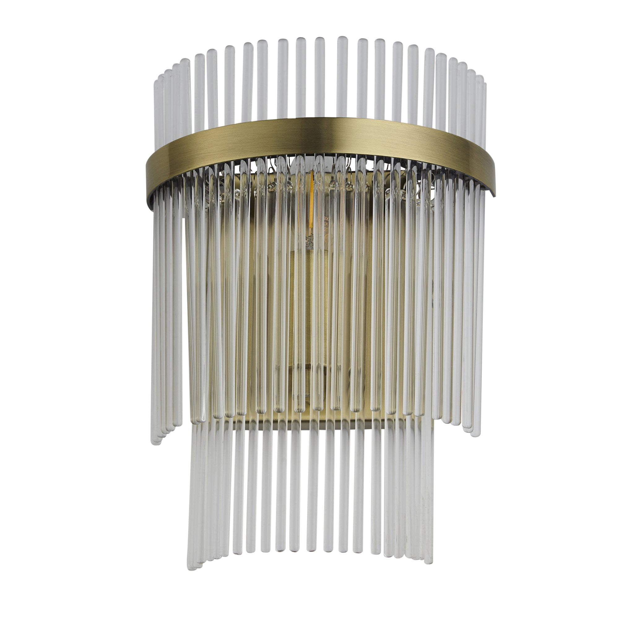 Marietta Modern 1 Light Wall Light In Antique Brass With Clear Glass Rods 99168