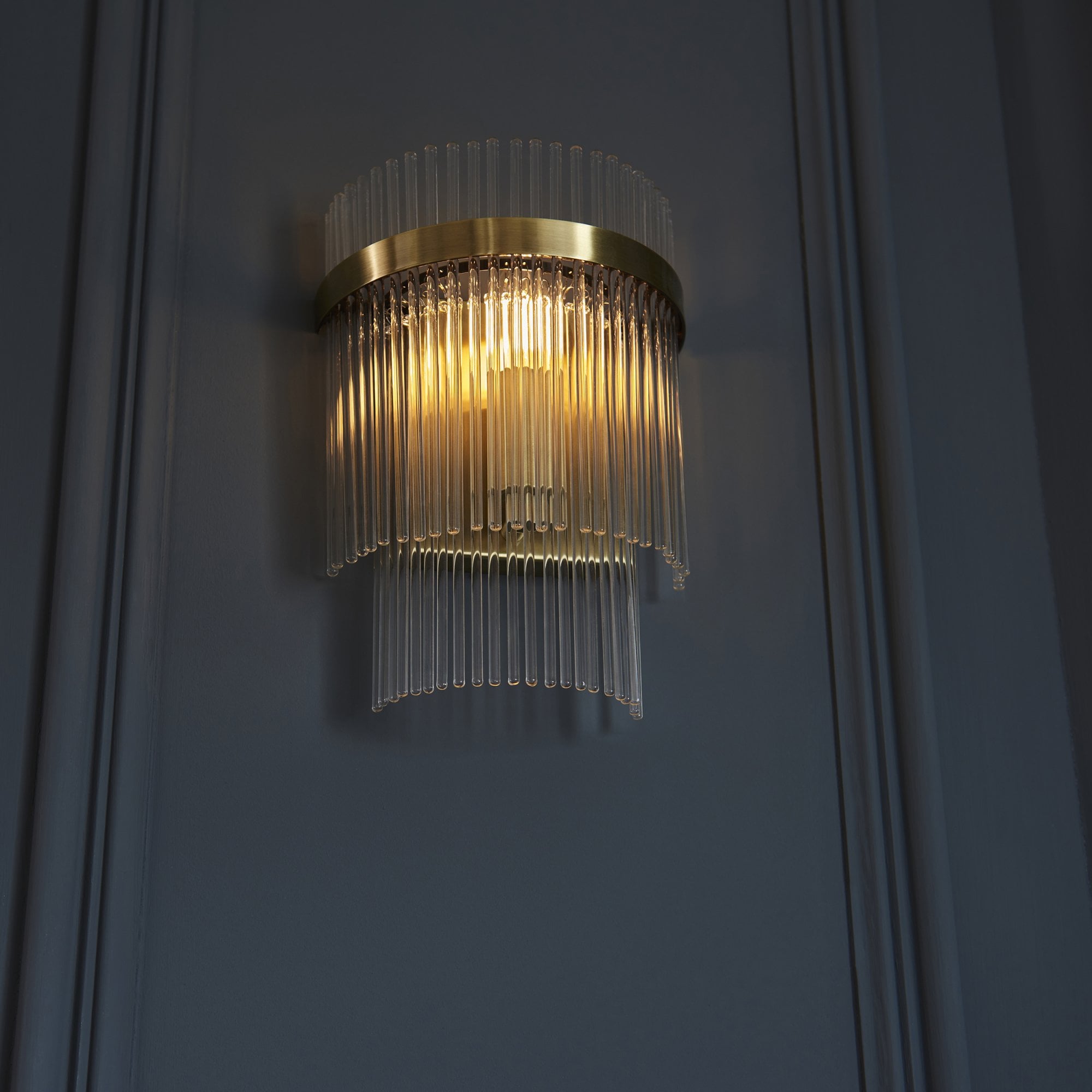 Marietta Modern 1 Light Wall Light In Antique Brass With Clear Glass Rods 99168