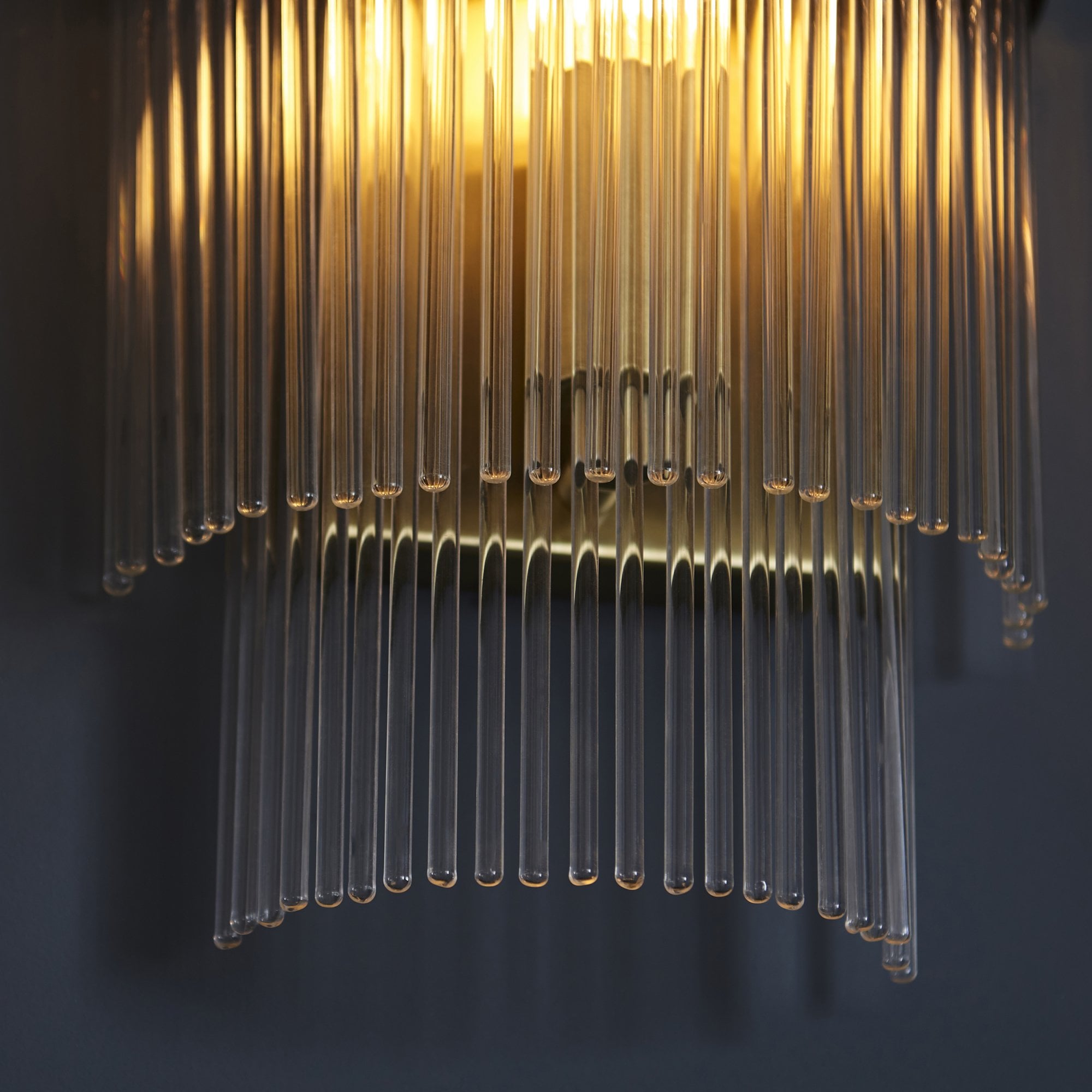 Marietta Modern 1 Light Wall Light In Antique Brass With Clear Glass Rods 99168