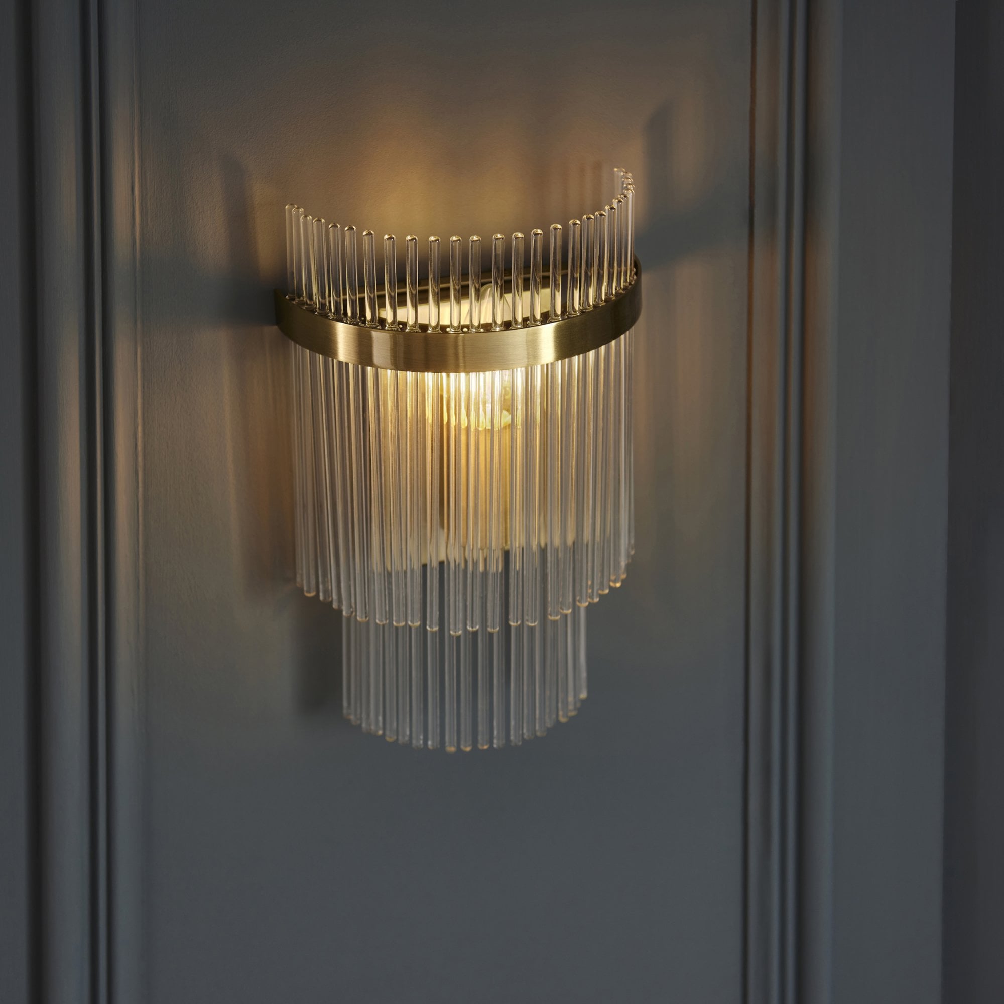 Marietta Modern 1 Light Wall Light In Antique Brass With Clear Glass Rods 99168