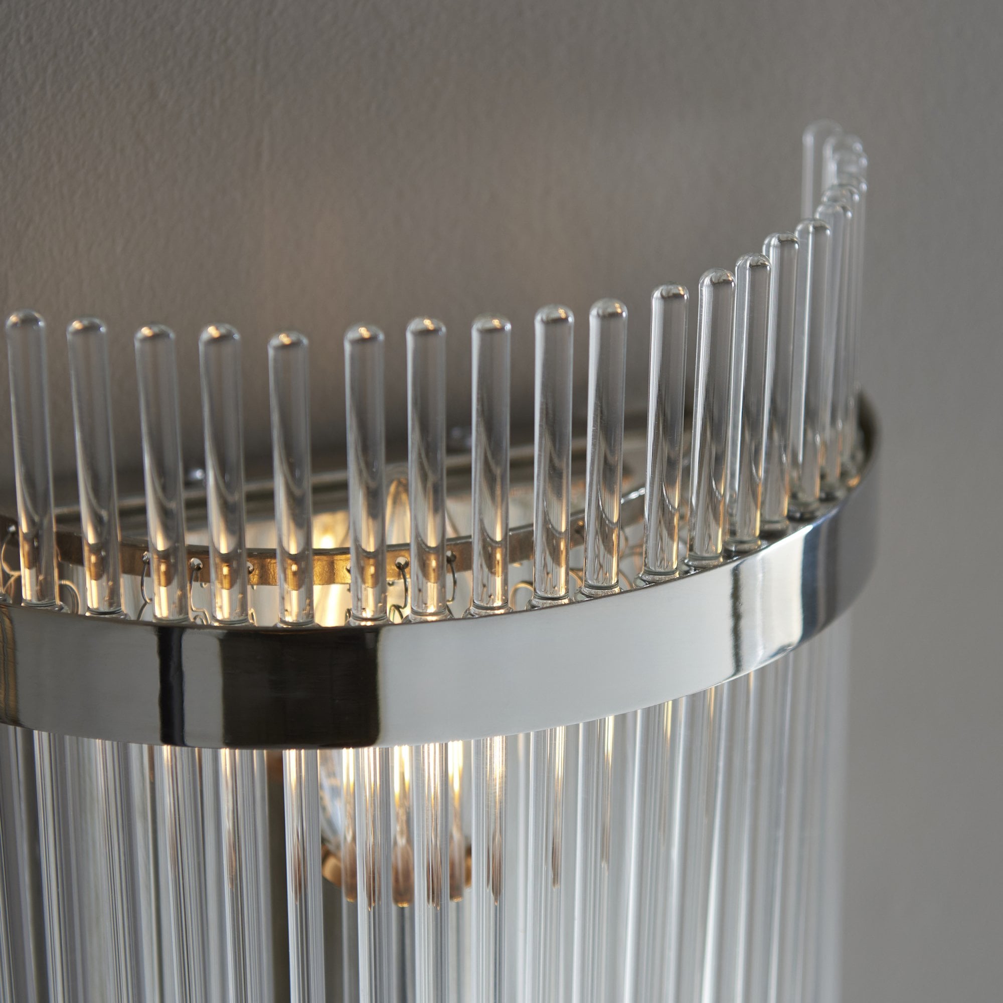 Marietta Modern 1 Light Wall Light In Bright Nickel With Clear Glass Rods 104114
