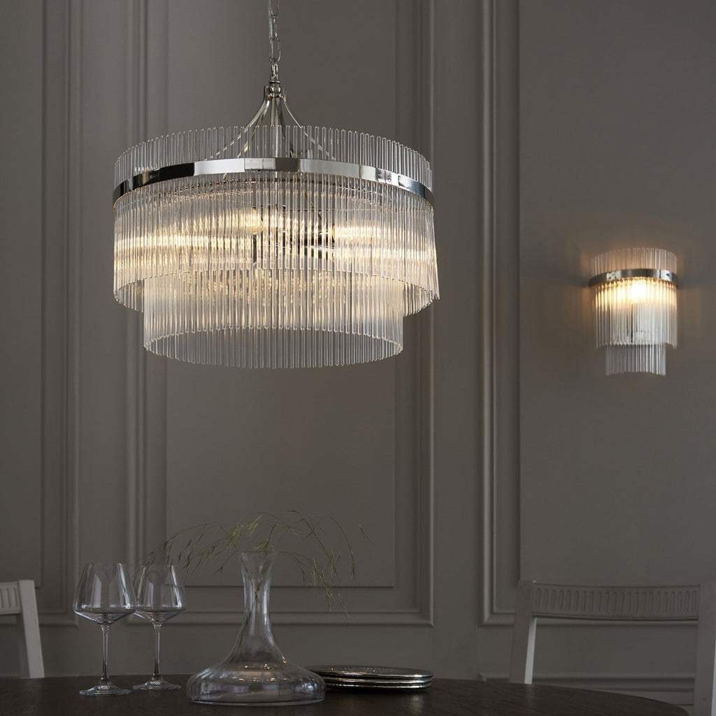 Marietta Modern 1 Light Wall Light In Bright Nickel With Clear Glass Rods 104114