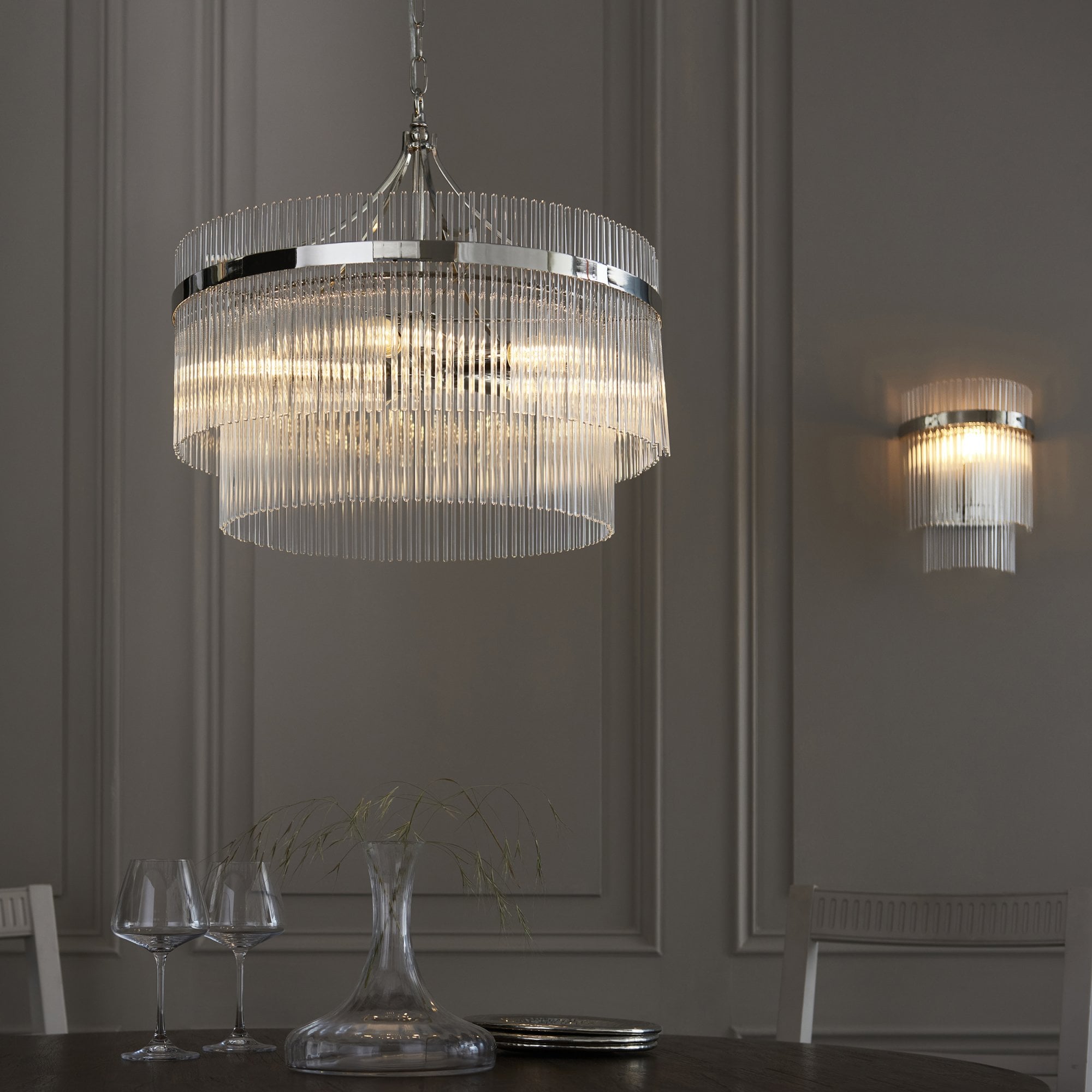 Marietta Modern 1 Light Wall Light In Bright Nickel With Clear Glass Rods 104114
