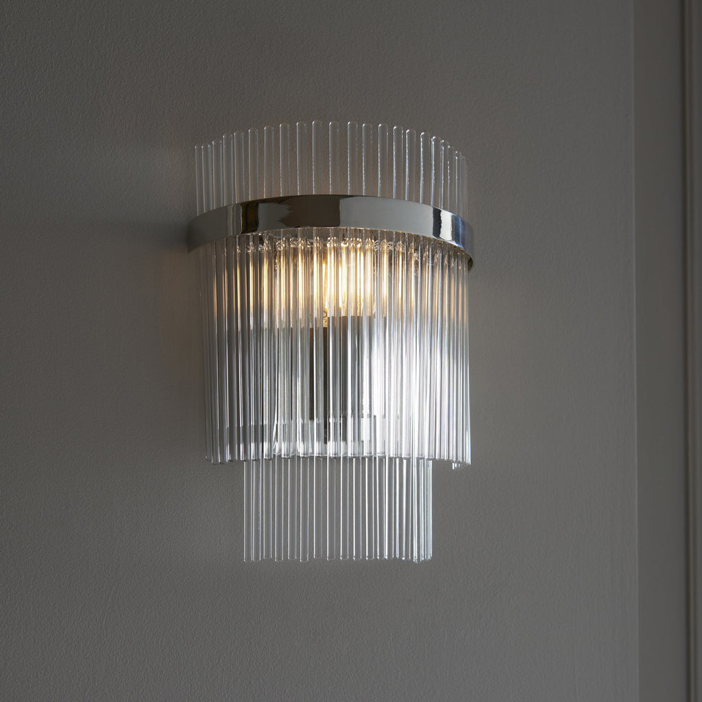 Marietta Modern 1 Light Wall Light In Bright Nickel With Clear Glass Rods 104114