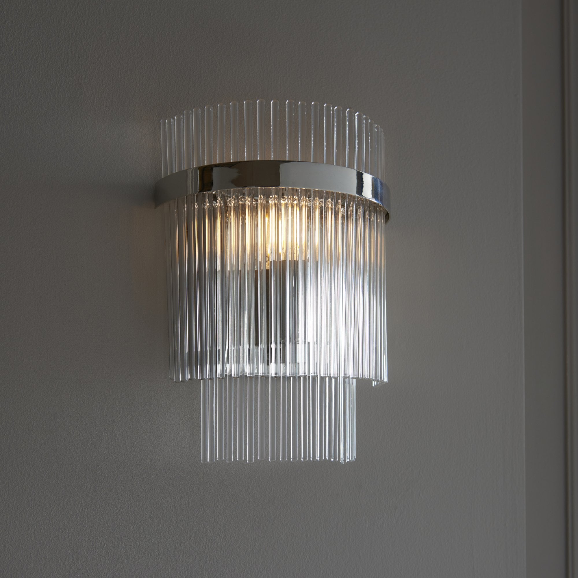 Marietta Modern 1 Light Wall Light In Bright Nickel With Clear Glass Rods 104114