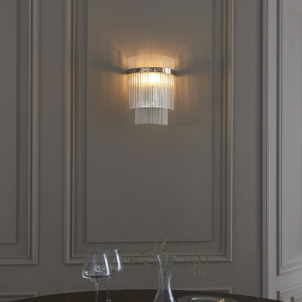 Marietta Modern 1 Light Wall Light In Bright Nickel With Clear Glass Rods 104114