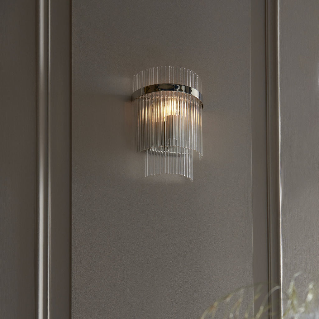 Marietta Modern 1 Light Wall Light In Bright Nickel With Clear Glass Rods 104114