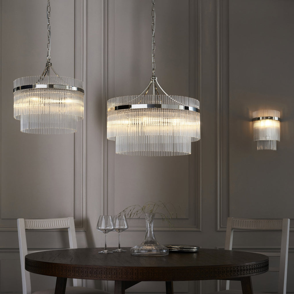 Marietta Modern 1 Light Wall Light In Bright Nickel With Clear Glass Rods 104114