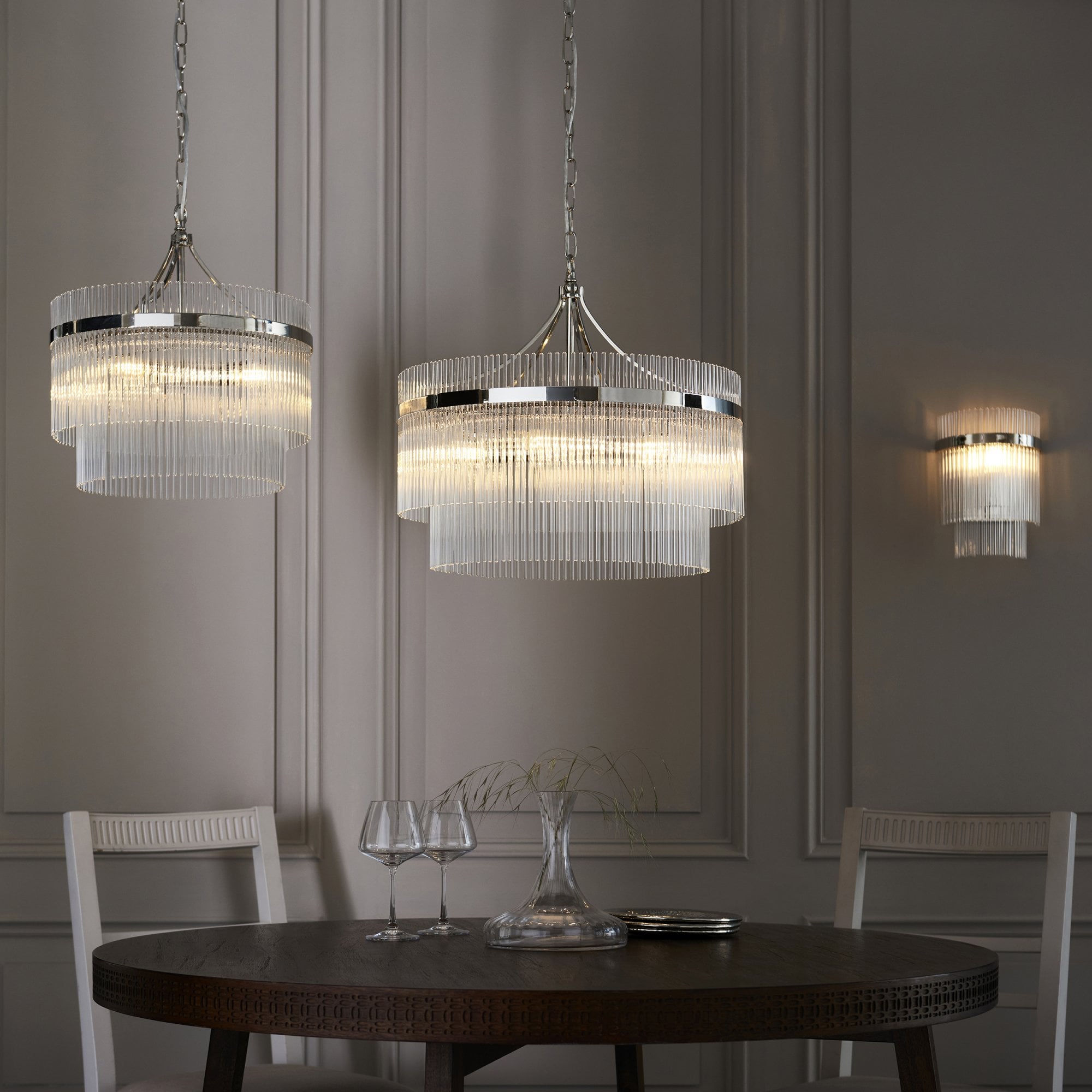Marietta Modern 1 Light Wall Light In Bright Nickel With Clear Glass Rods 104114