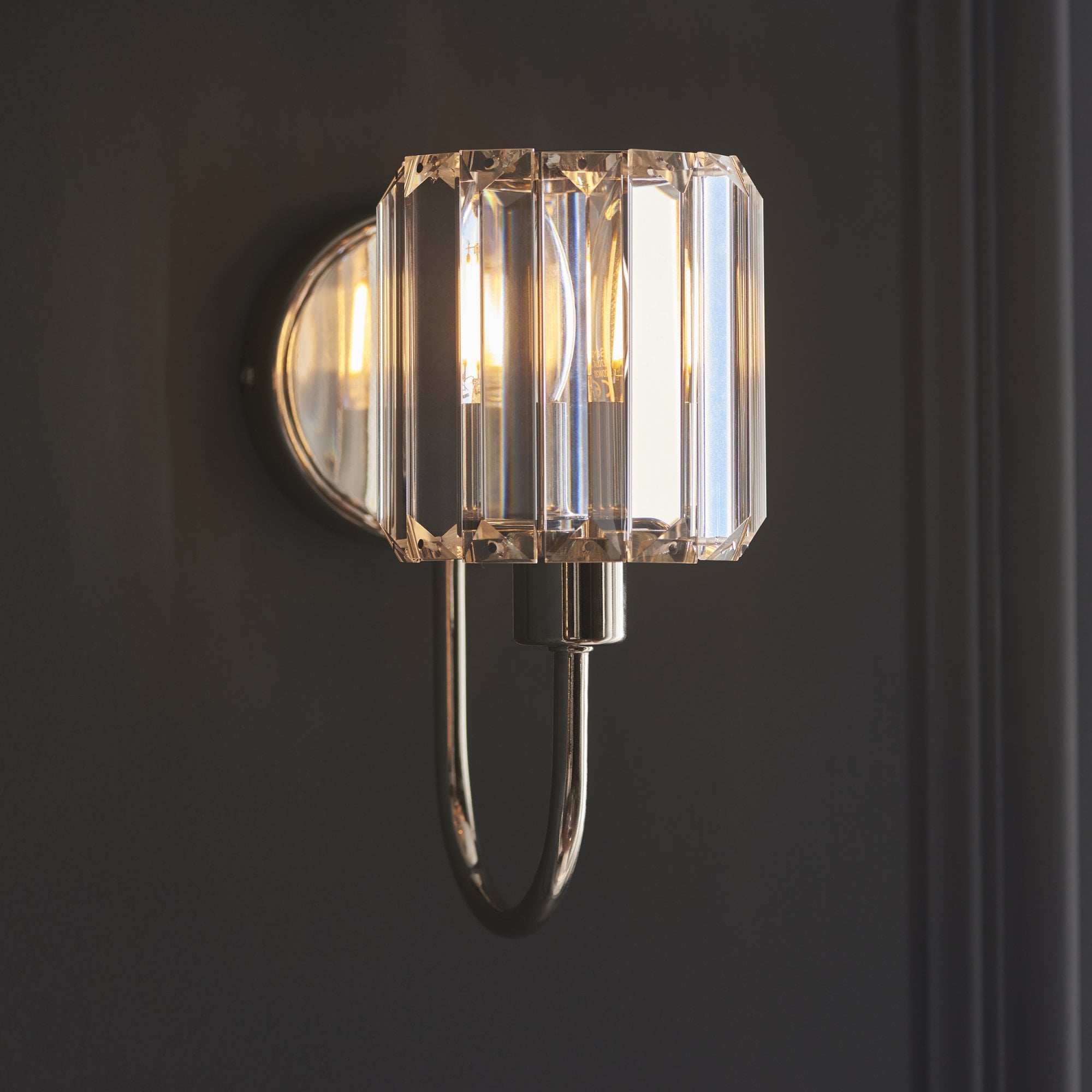 Berenice Elegant 1 Light Wall Light In Bright Nickel With Clear Crystal Glass 104109