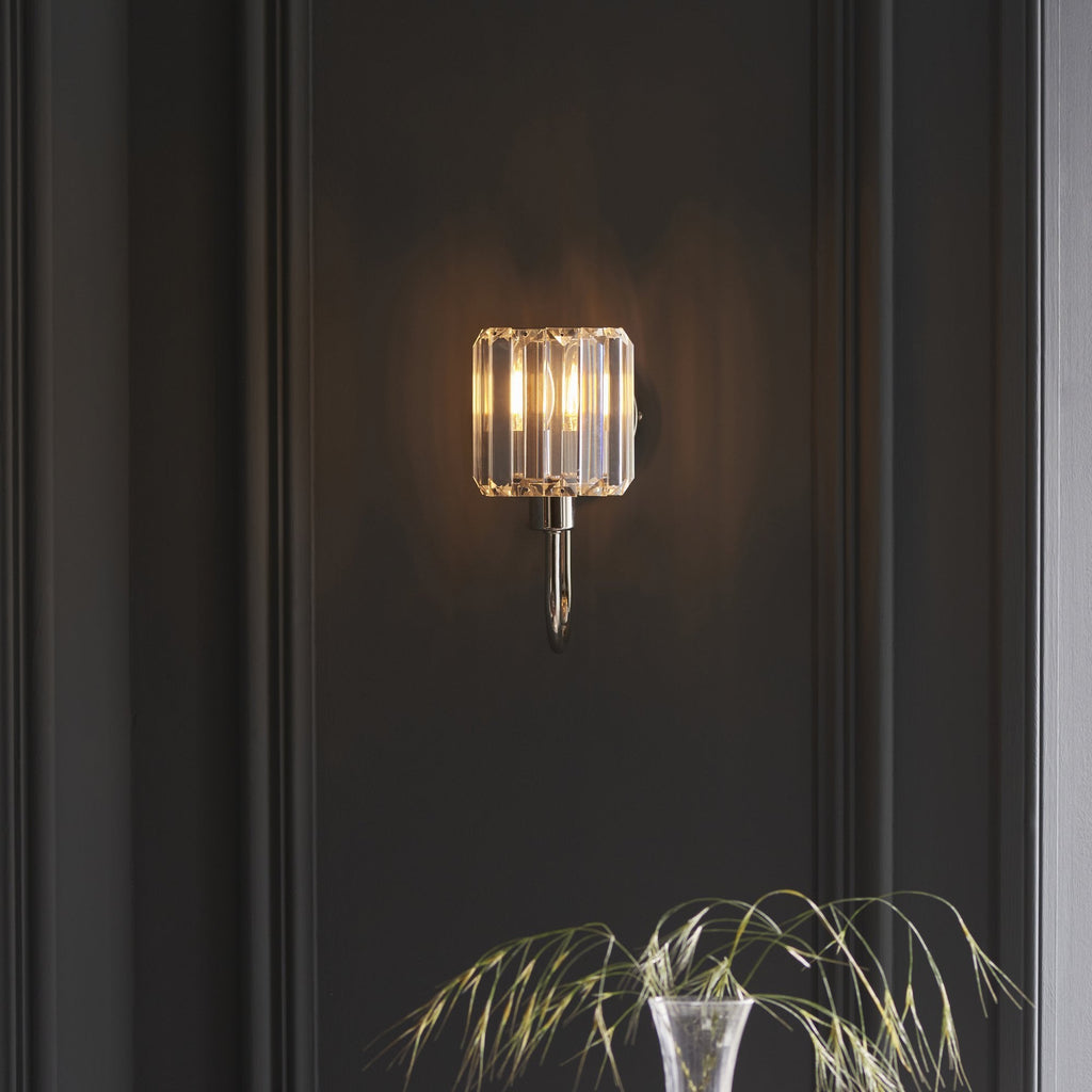 Berenice Elegant 1 Light Wall Light In Bright Nickel With Clear Crystal Glass 104109