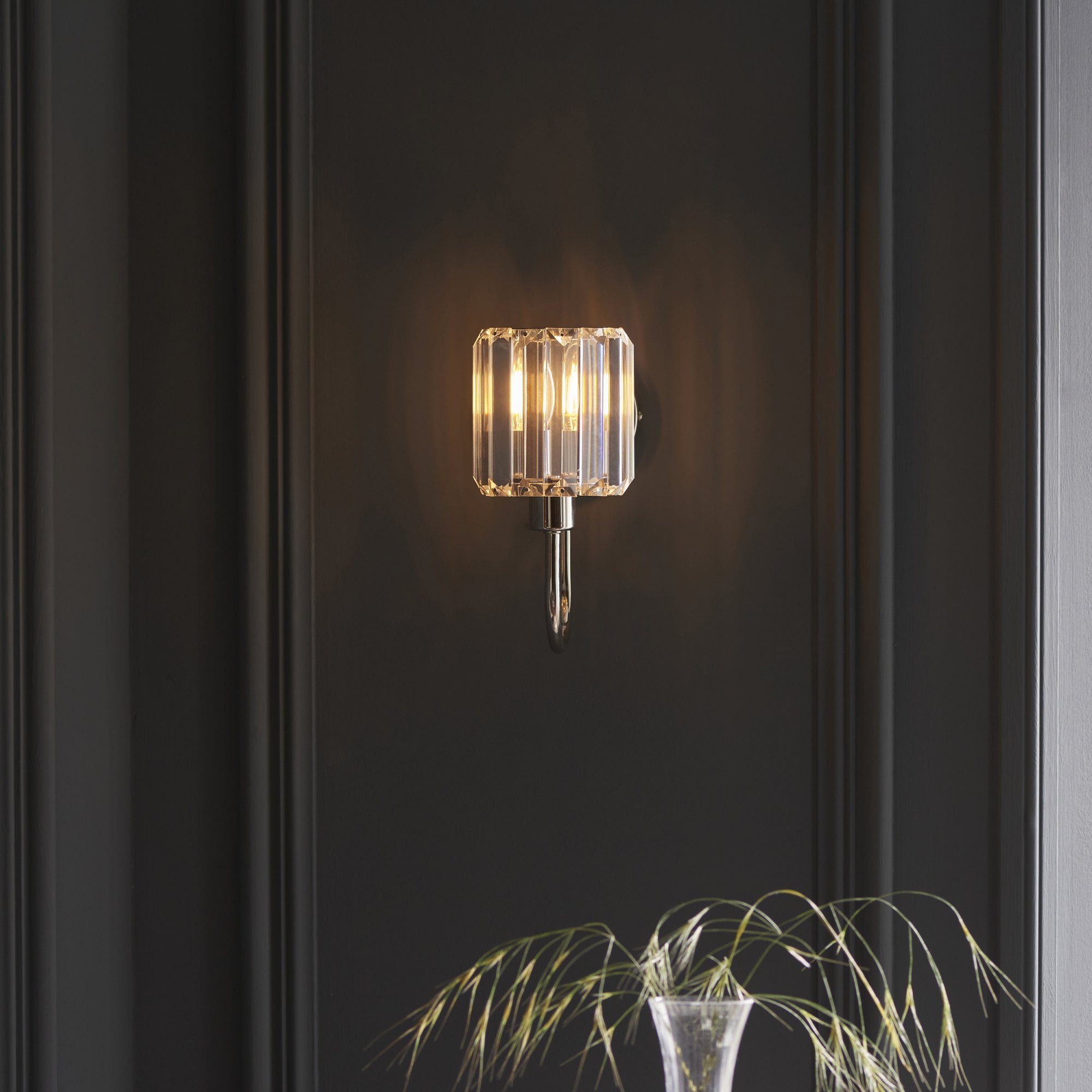 Berenice Elegant 1 Light Wall Light In Bright Nickel With Clear Crystal Glass 104109