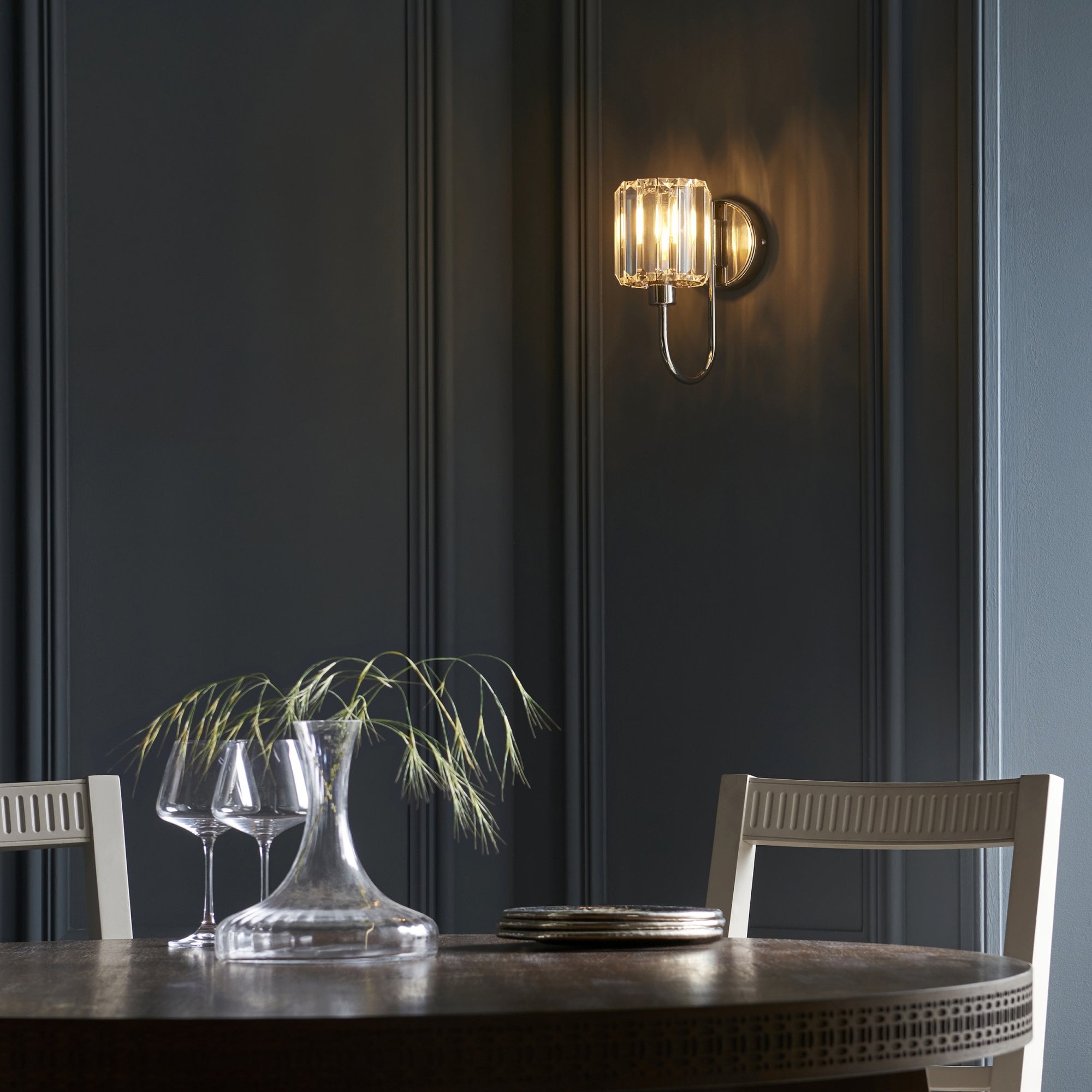 Berenice Elegant 1 Light Wall Light In Bright Nickel With Clear Crystal Glass 104109