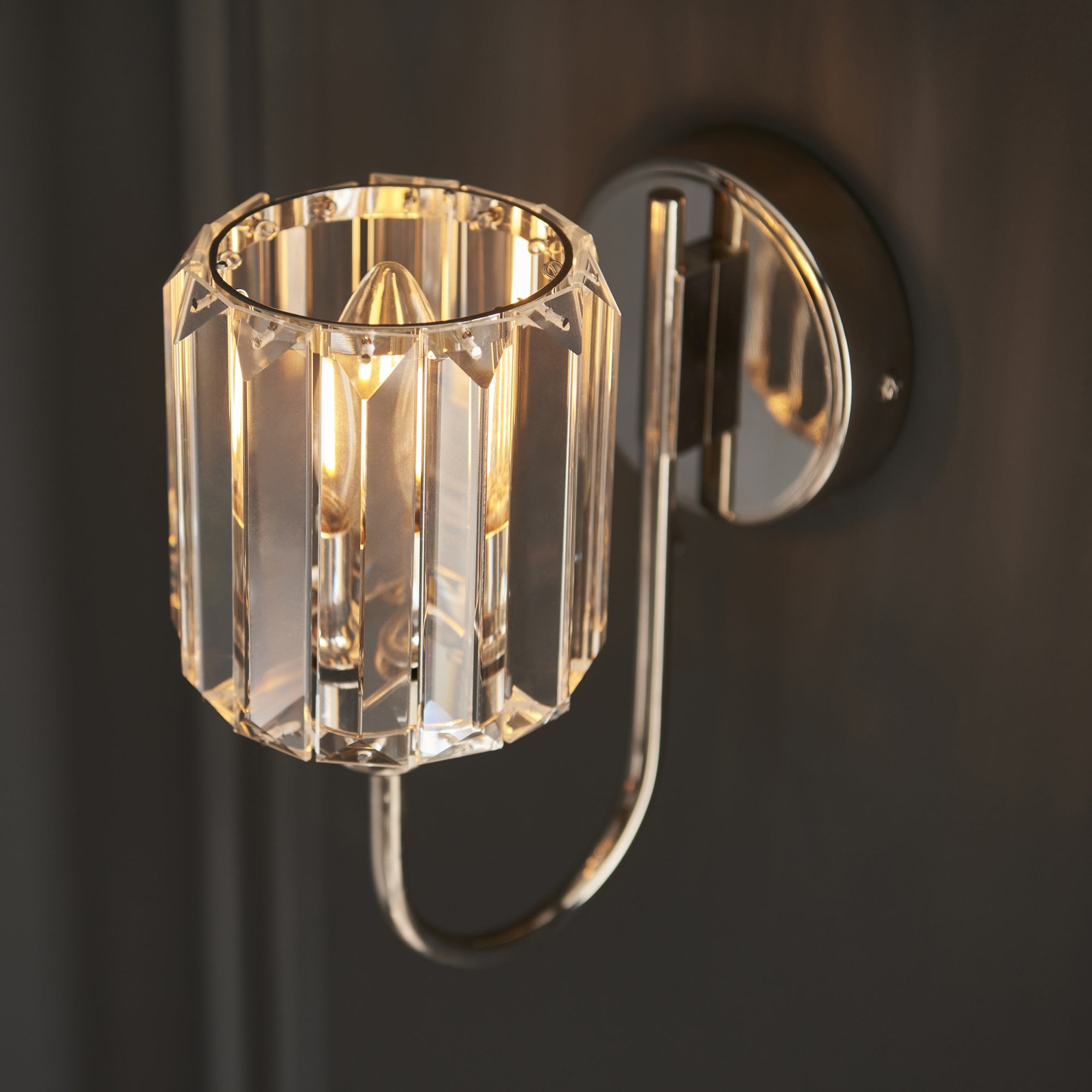 Berenice Elegant 1 Light Wall Light In Bright Nickel With Clear Crystal Glass 104109
